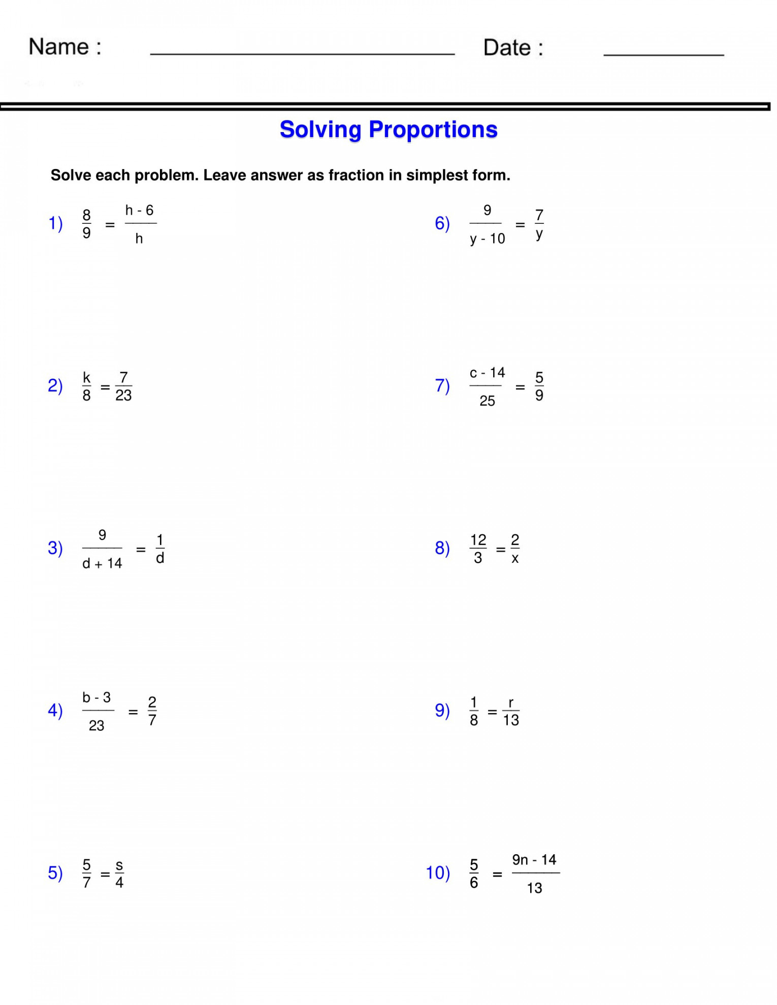 Solving Proportions Worksheets - Similarity Worksheets
