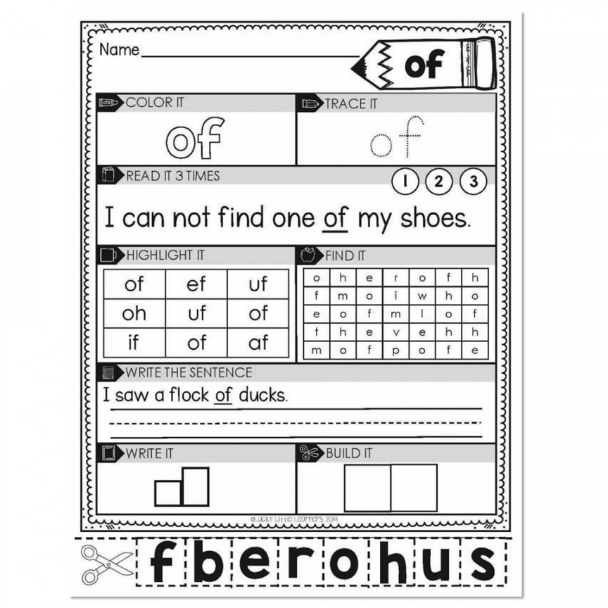 st Grade Sight Word Worksheets - Of