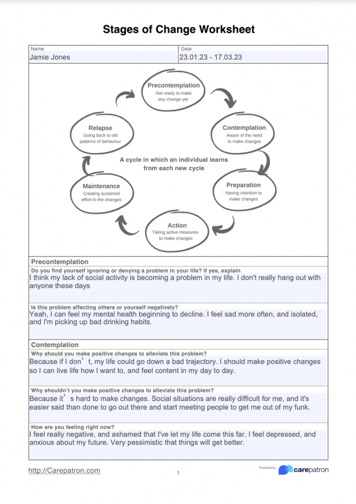 Stages Of Change Worksheet