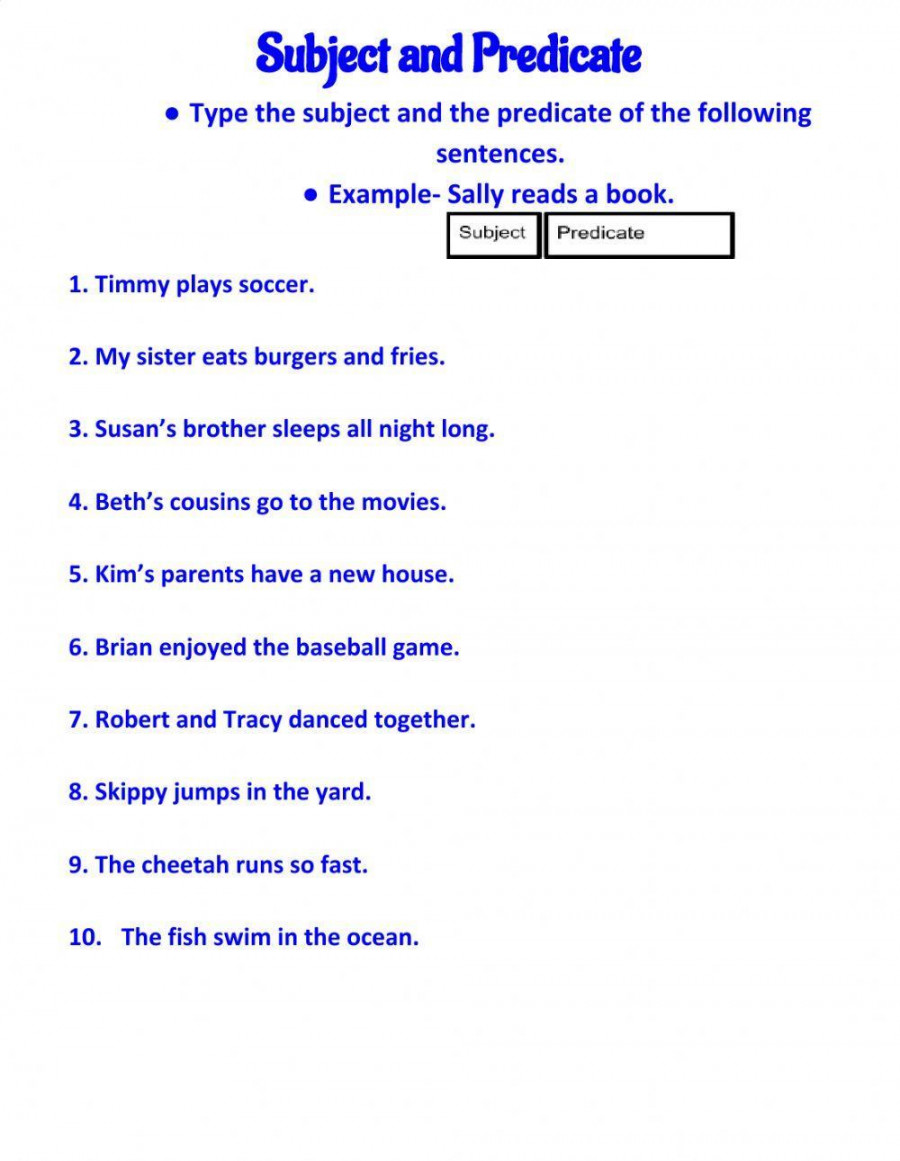 Subject and Predicate online activity  Live Worksheets
