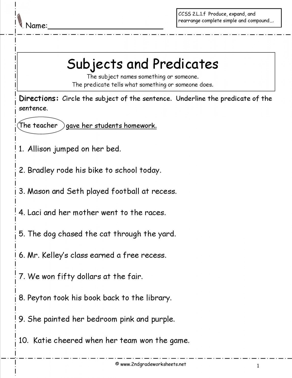 subject predicate worksheets nd grade - Google Search  Subject