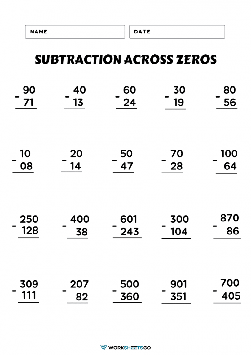 Subtracting Across Zeros Worksheets  WorksheetsGO