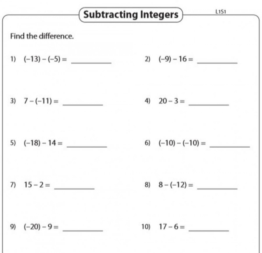subtracting integers worksheet  Live Worksheets