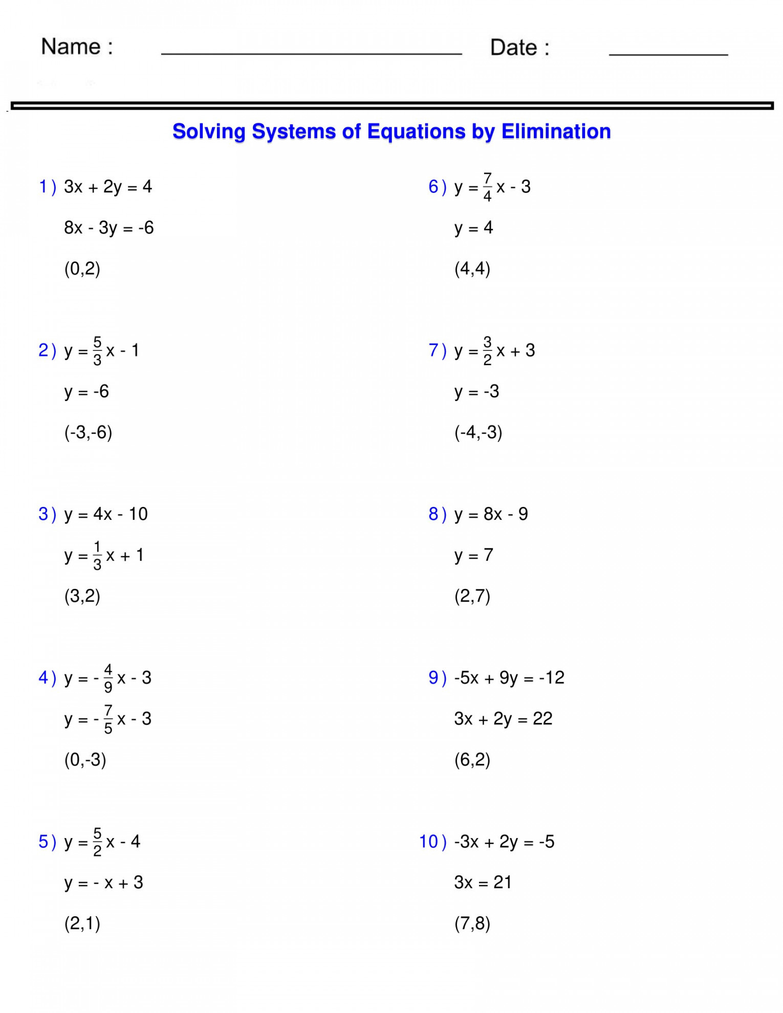 Systems of Equations - Solving Two Variable Systems of Equations by  Elimination