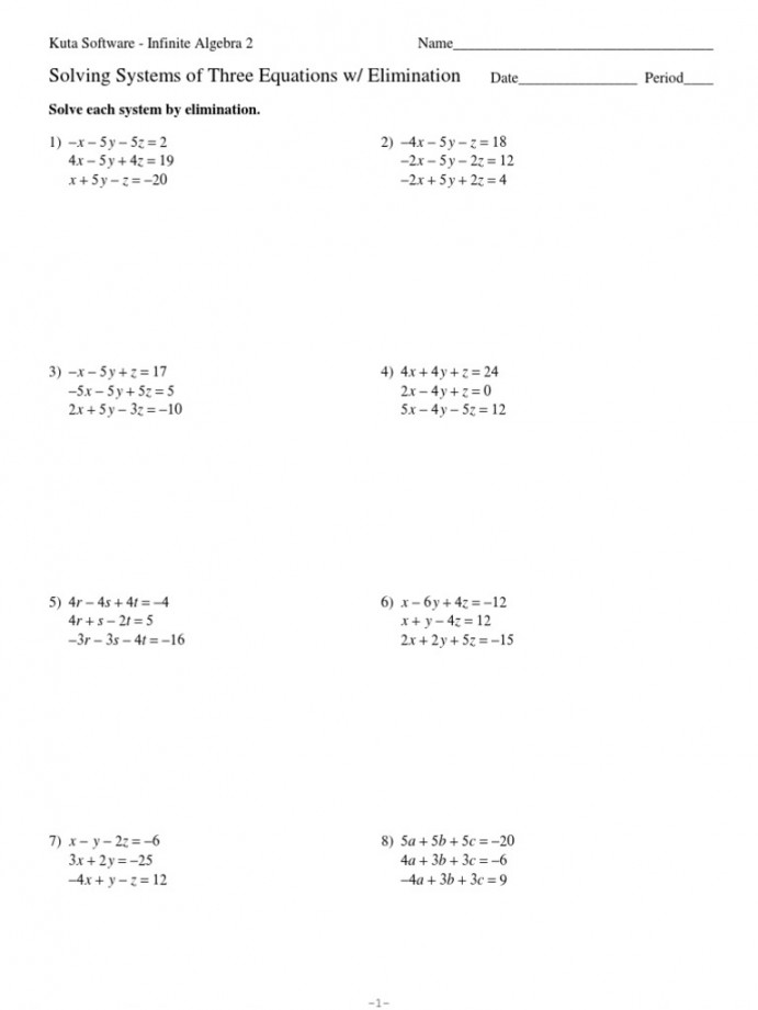 Systems of Three Equations Elimination  PDF  Equations  Algebra