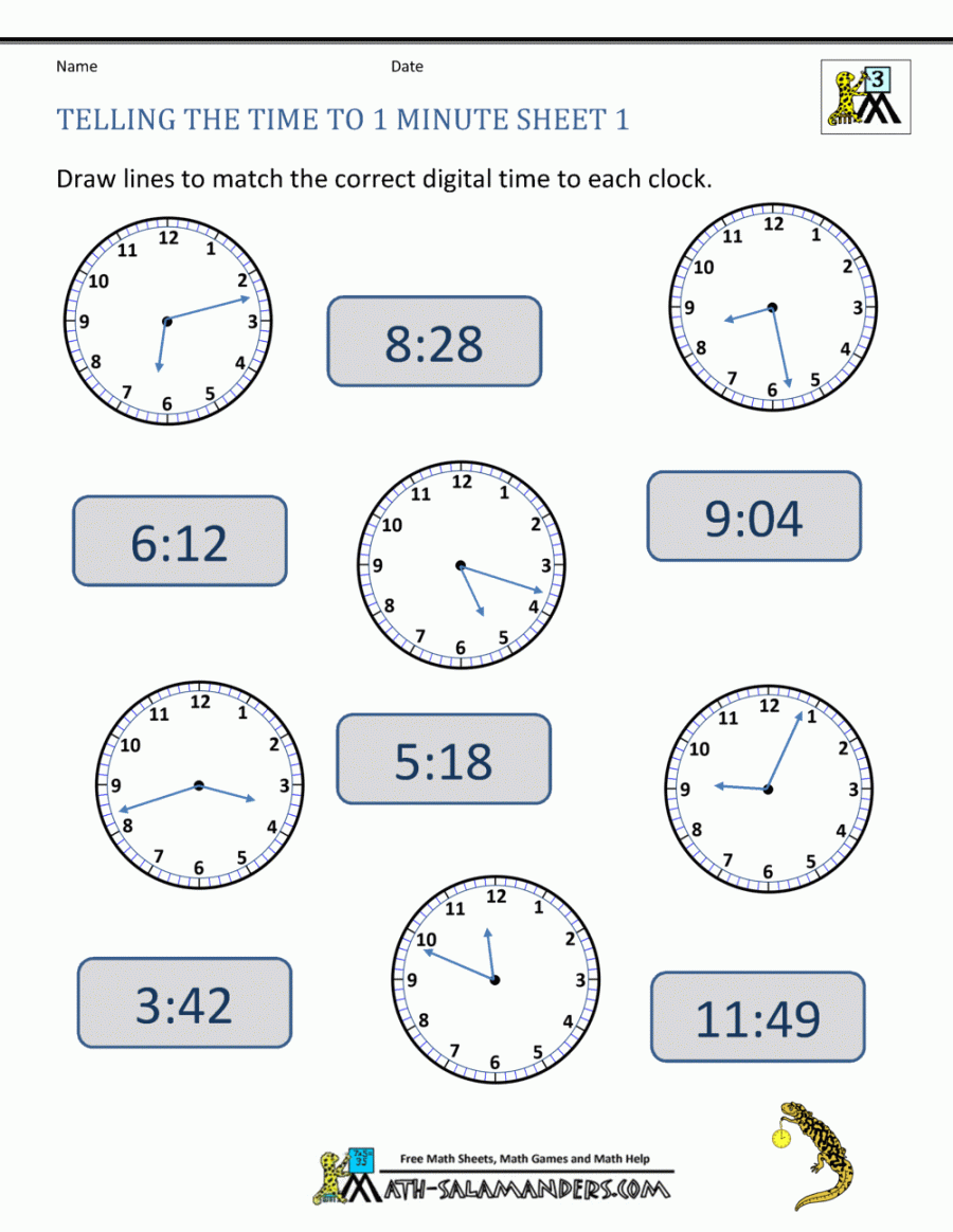 Telling Time Worksheets Grade  to the nearest minute