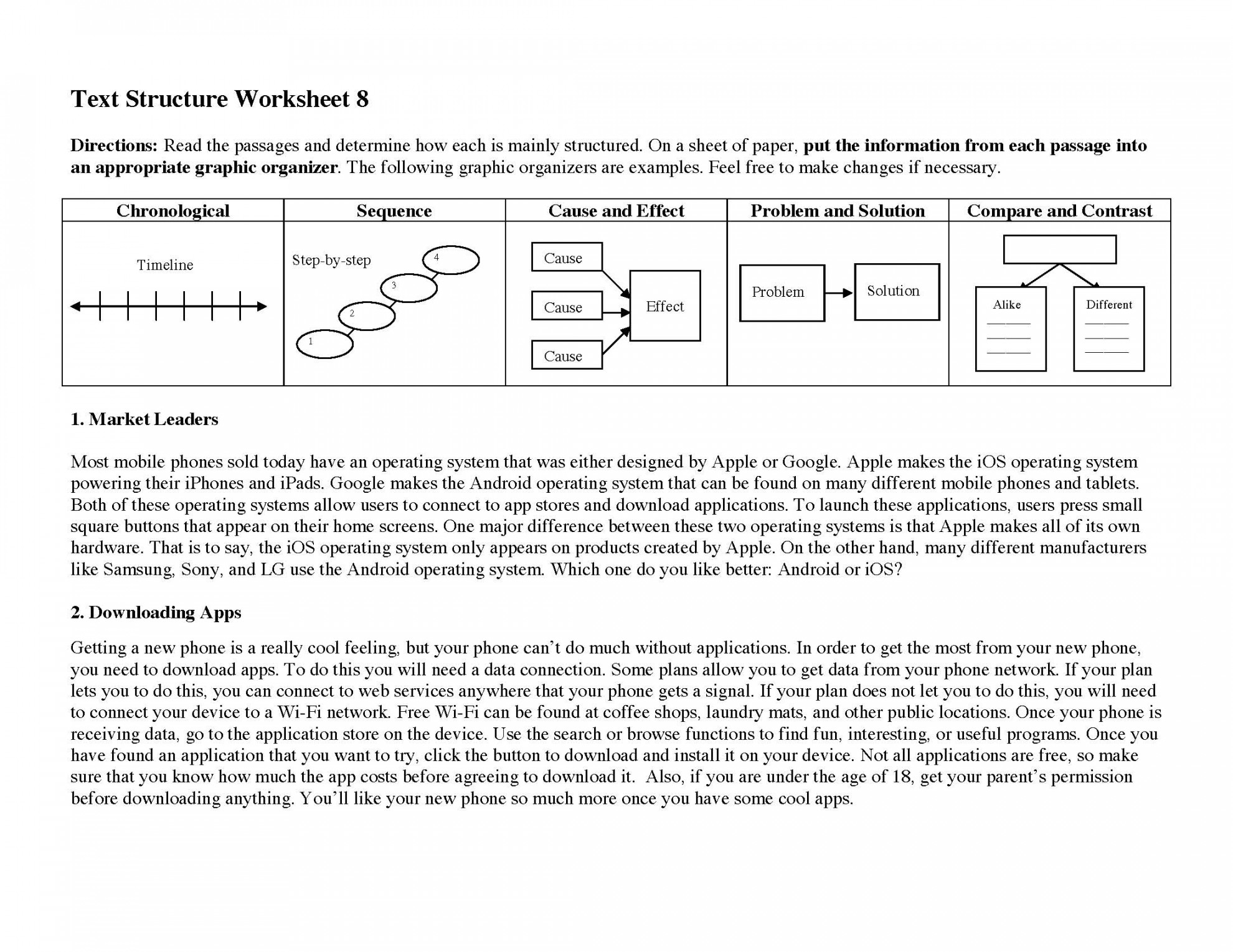 Text Structure Worksheets  Reading Activities