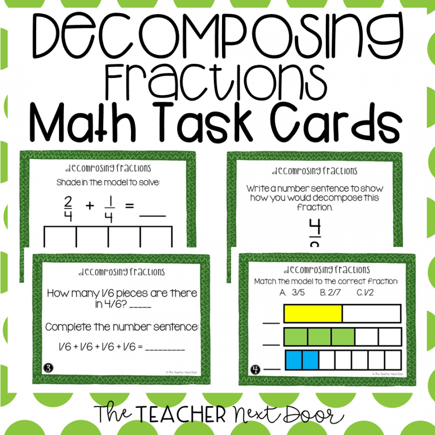 th Grade Decomposing Fractions Task Cards  Decomposing Fractions