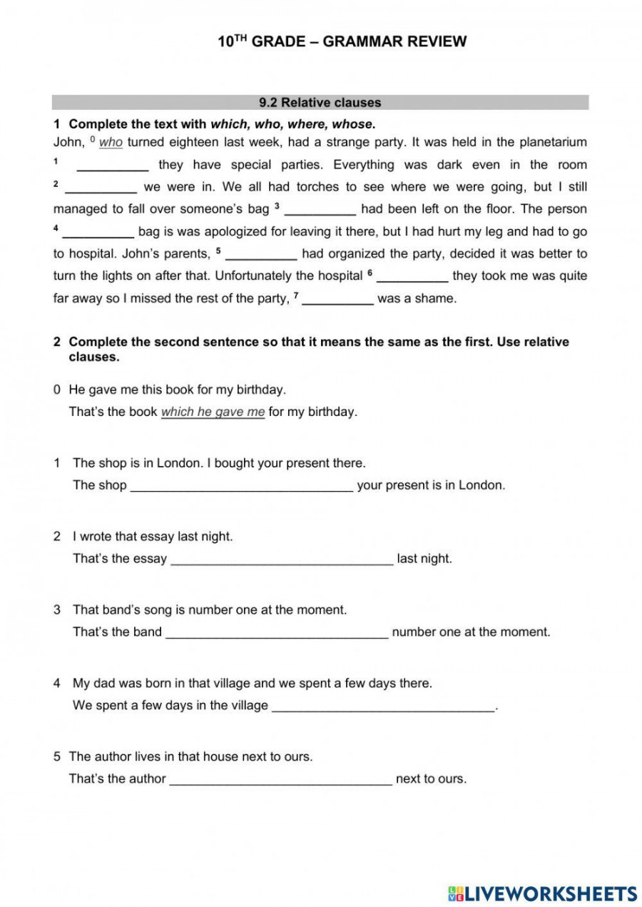 th grade - grammar review worksheet  Live Worksheets