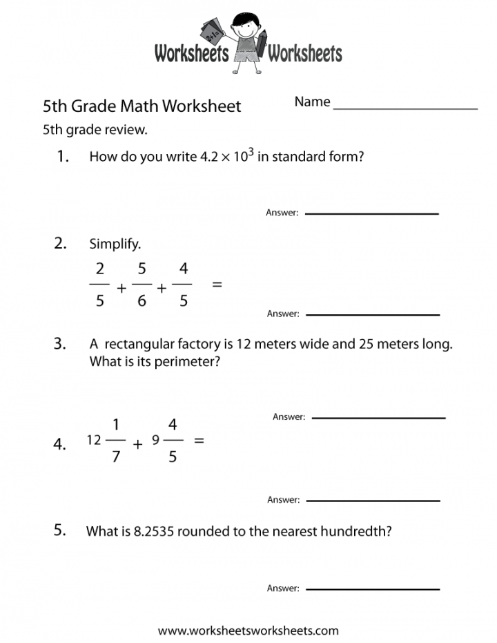th Grade Math Review Worksheet  Worksheets Worksheets