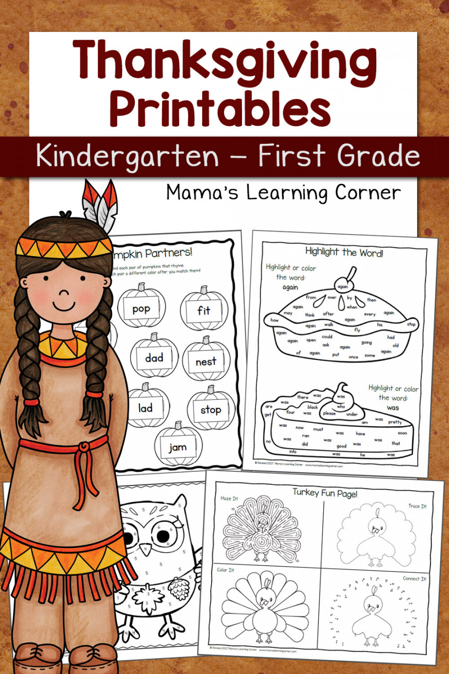 Thanksgiving Worksheets for Kindergarten and First Grade - Mamas
