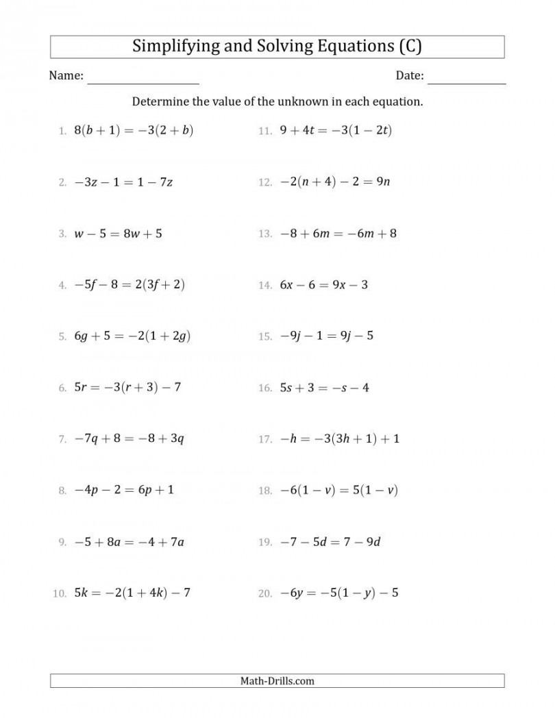 The Combining Like Terms and Solving Simple Linear Equations (C