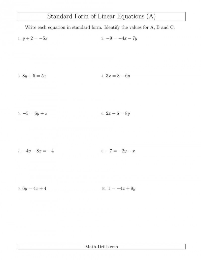 The Rewriting Linear Equations in Standard Form (A) Math Worksheet