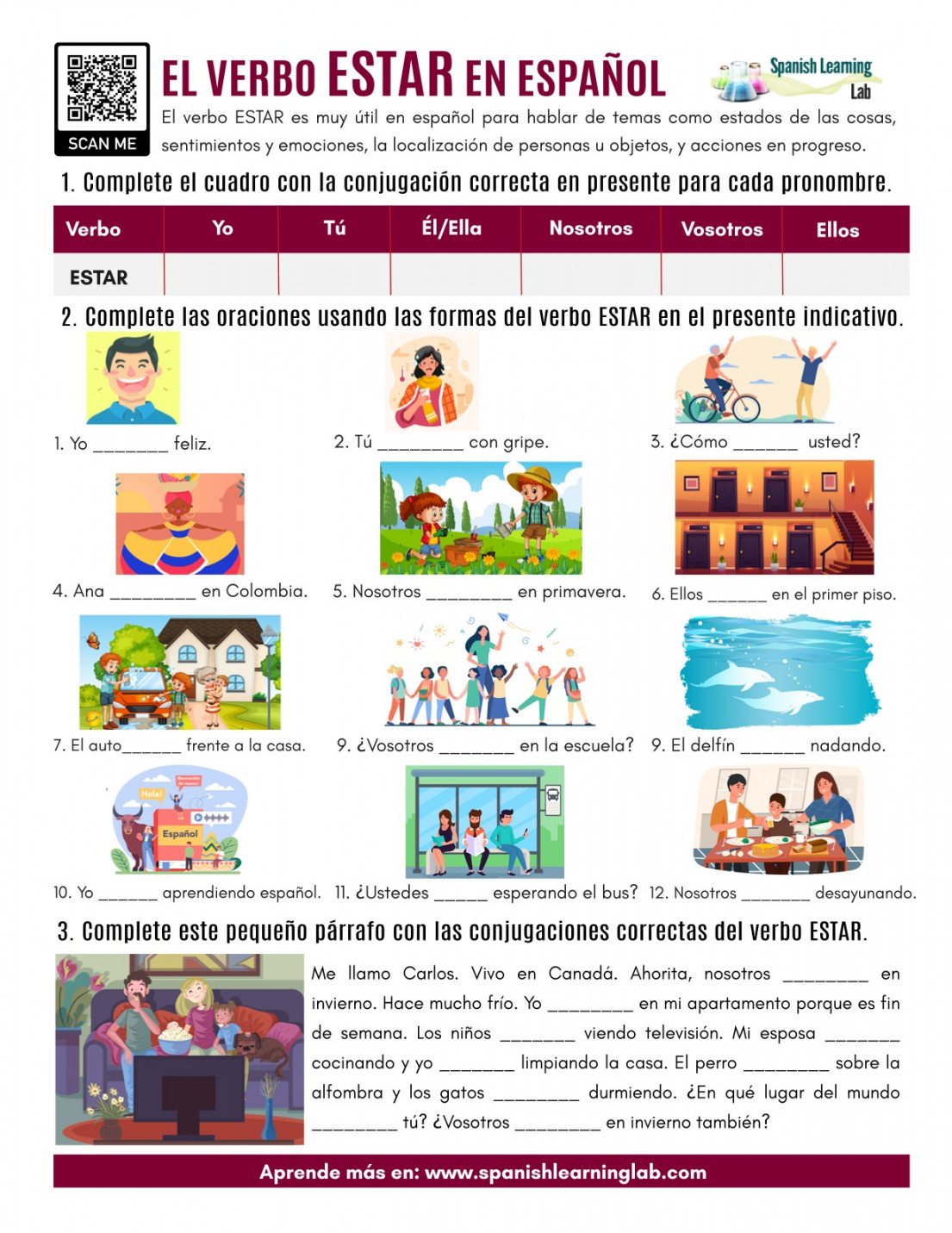 The verb ESTAR in Spanish - PDF Worksheet - Spanish Learning Lab