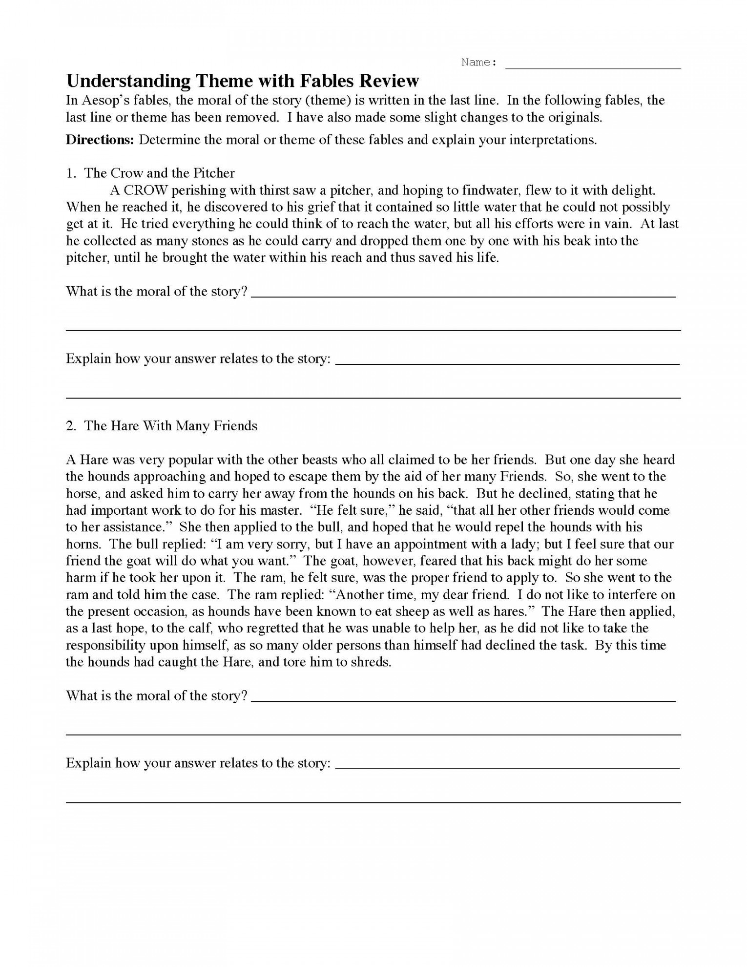 Theme Worksheets  Ereading Worksheets