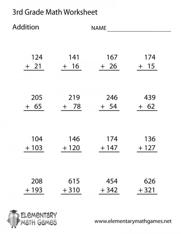 Third Grade Addition Worksheet  nd grade math worksheets, rd