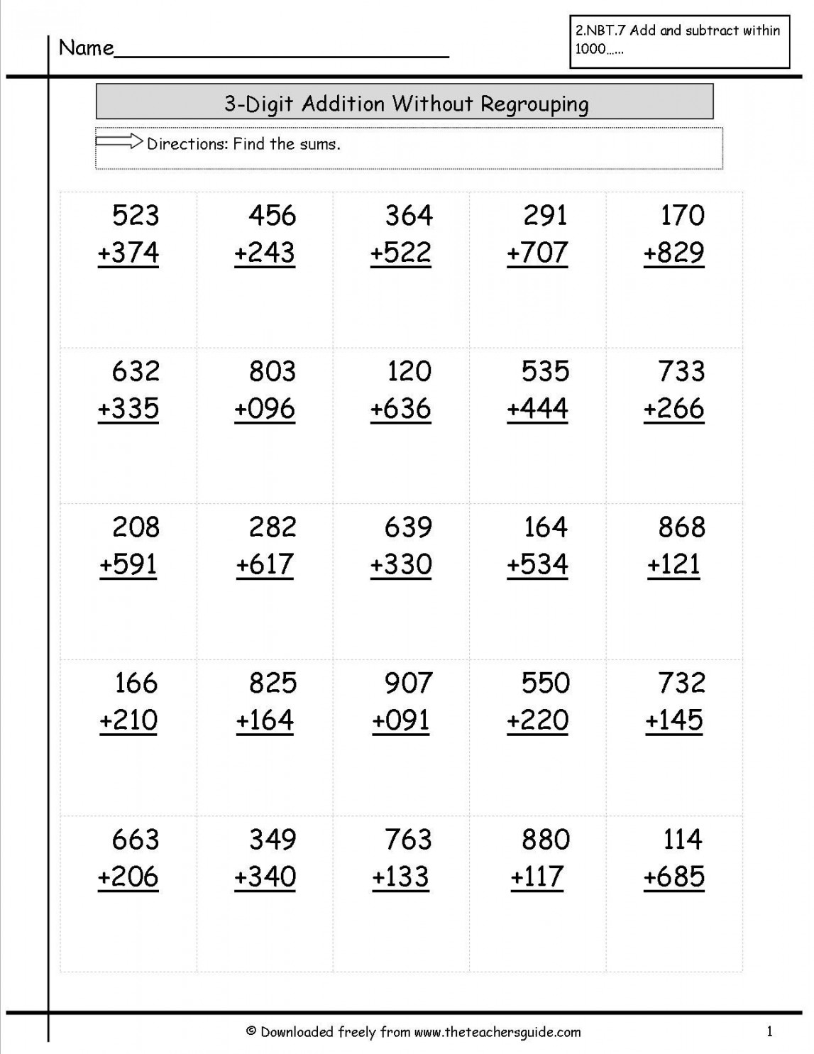 Three Digit Addition Worksheets from The Teacher