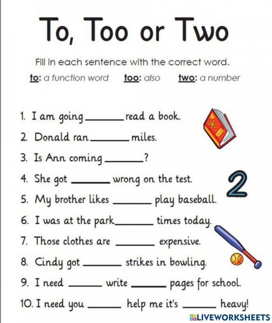 To, too, two interactive worksheet  Live Worksheets