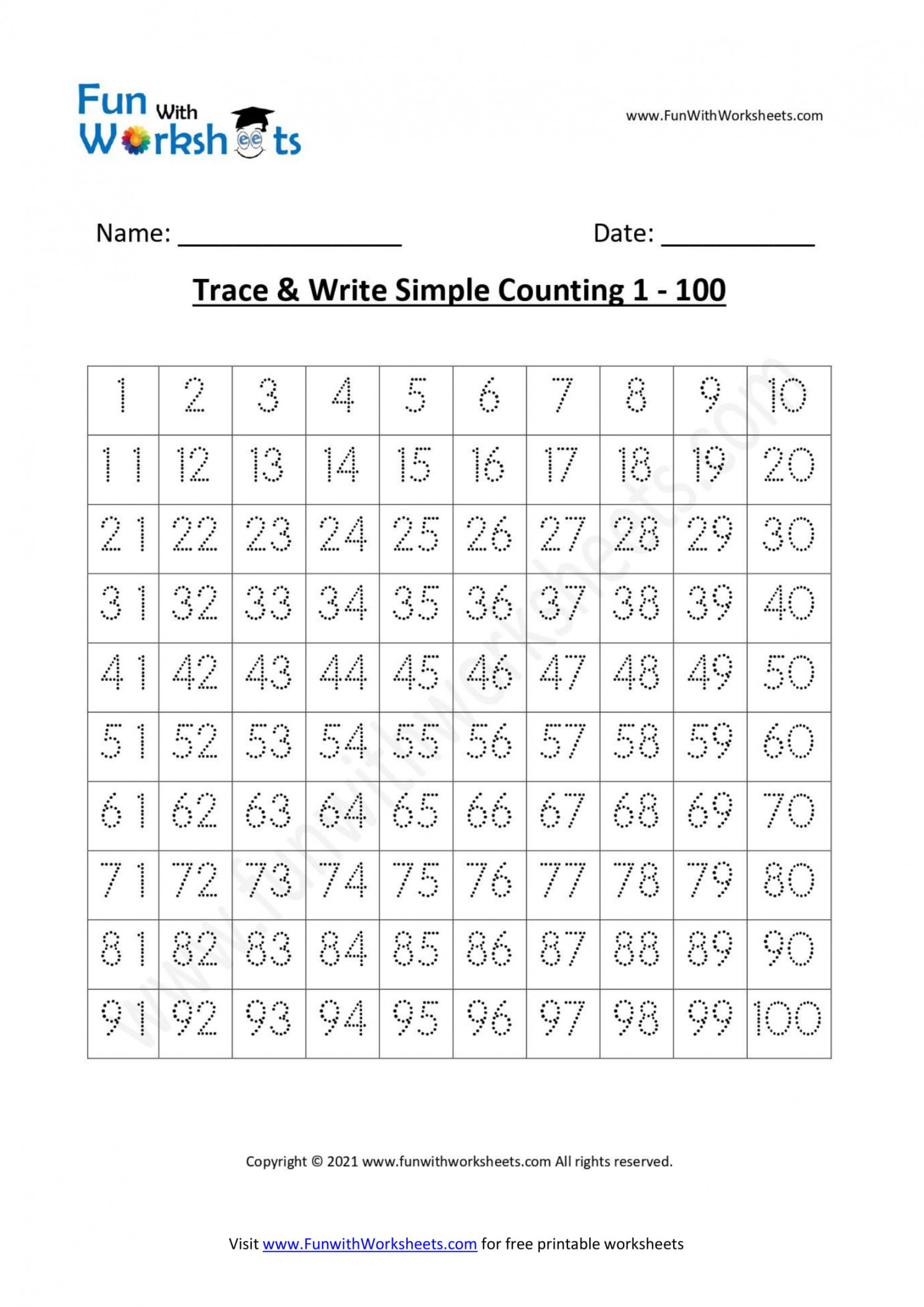 Trace and Learn Simple counting -00 - funwithworksheets