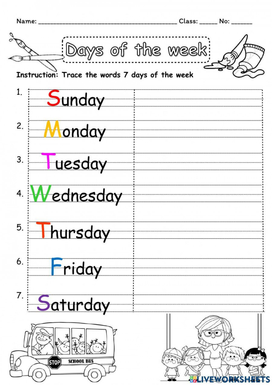 Tracing Days of the week worksheet  Live Worksheets