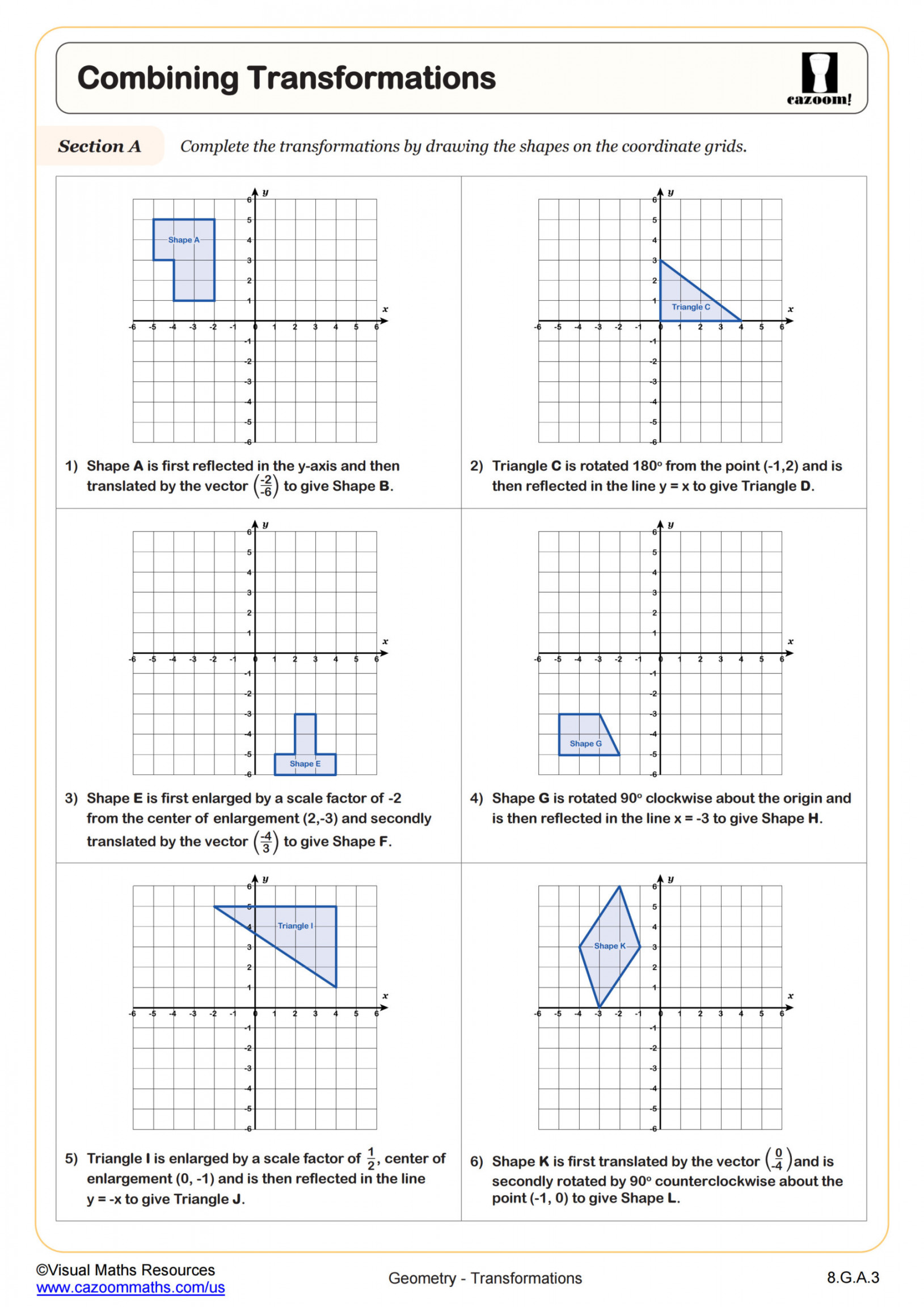 Transformations on the Coordinate Plane Worksheet  th Grade PDF