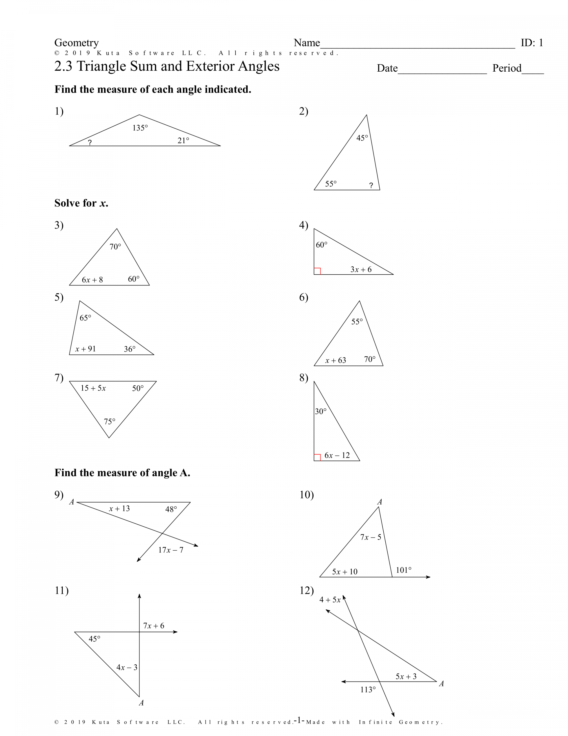 triangle sum theorem with algebra karlee pins library