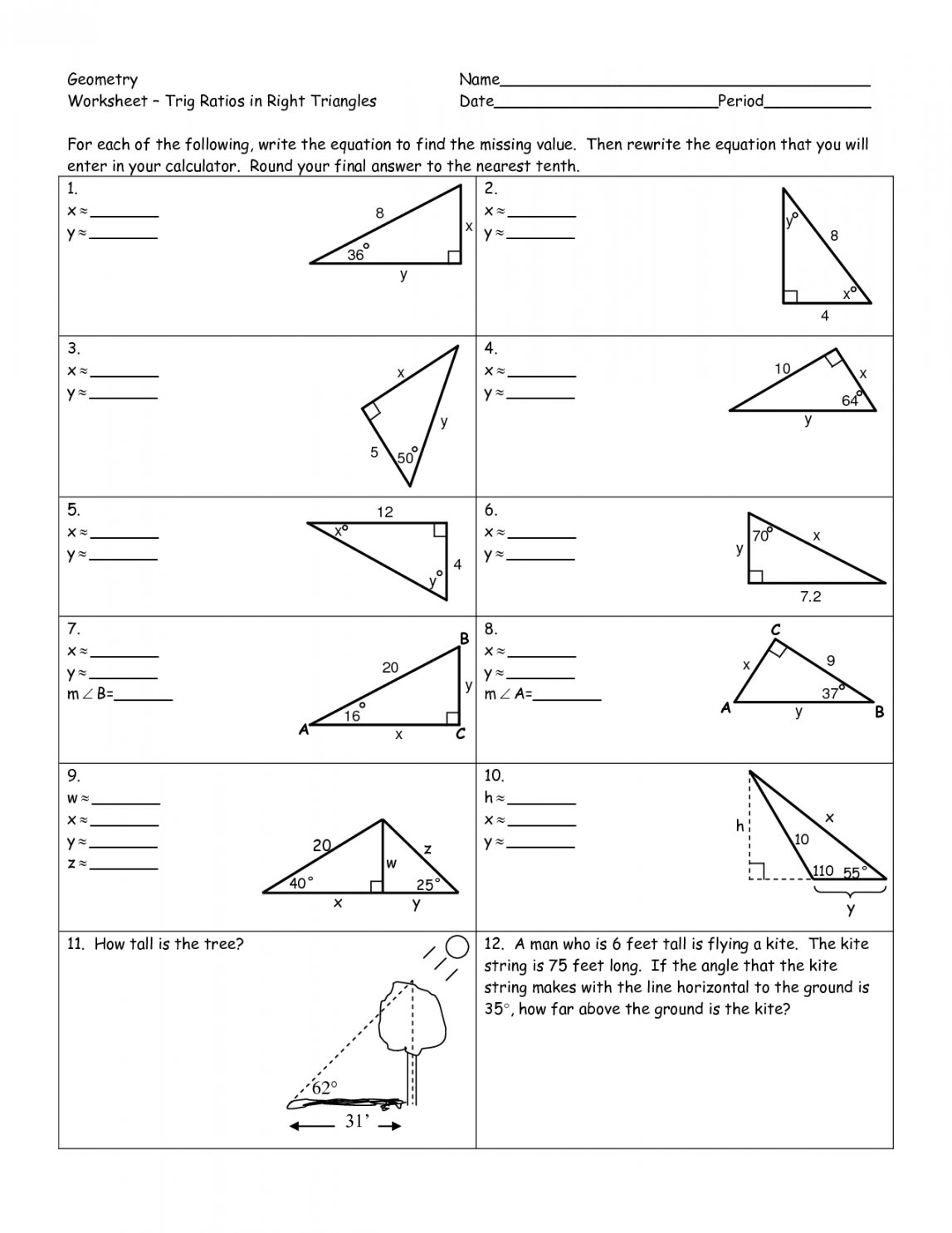 Trigonometric Ratios Worksheet Answers  Trigonometry worksheets