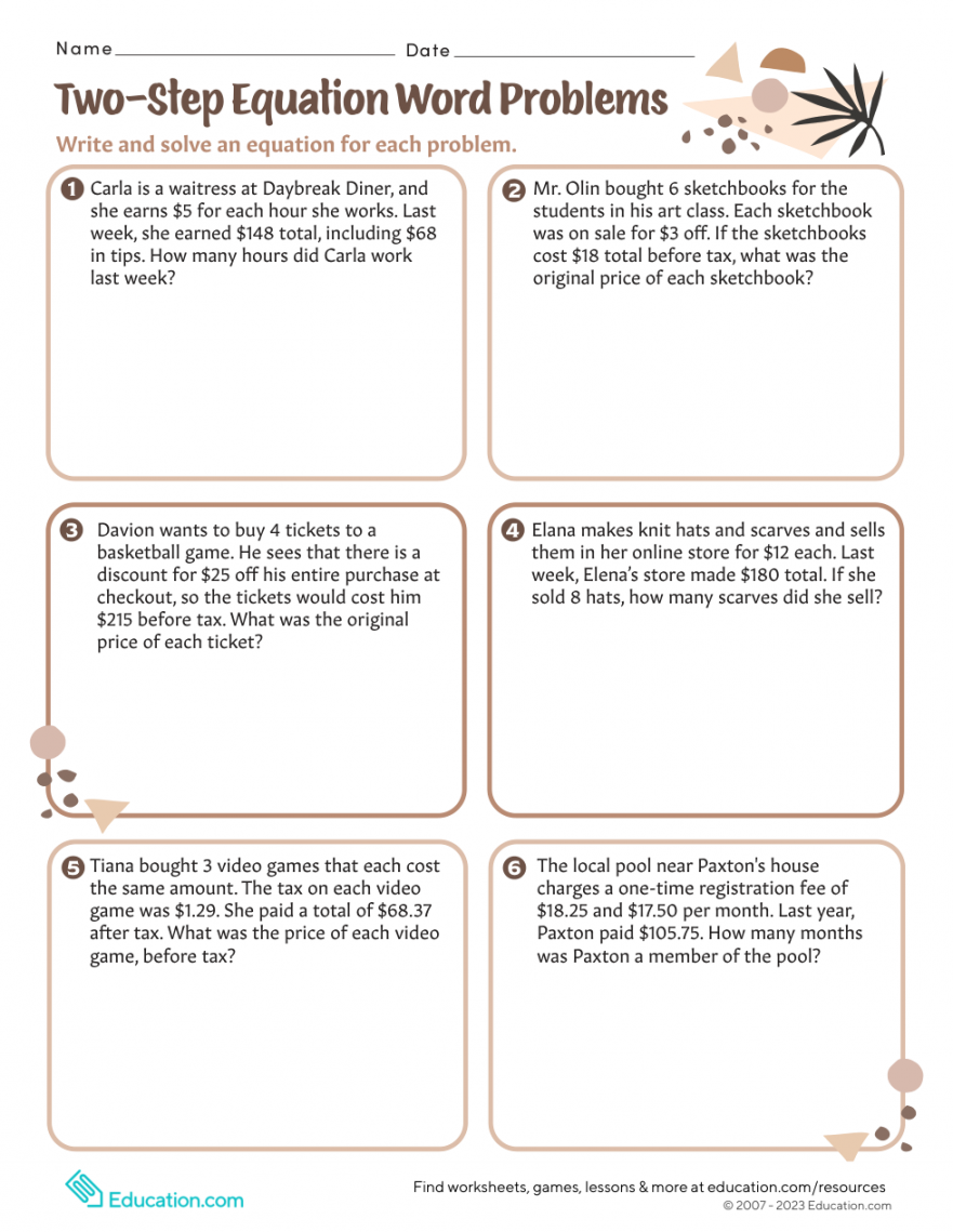 Two Step Equation Word Problems - Stephanie Schultz  Library