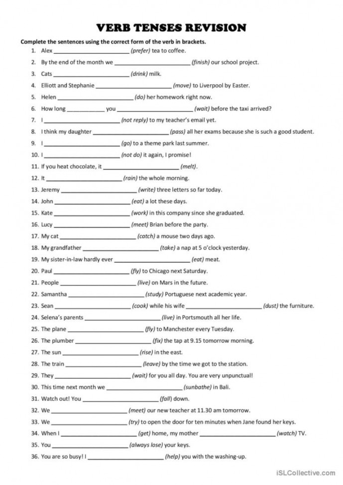 VERB TENSES - Revision Exercise gene: English ESL worksheets pdf