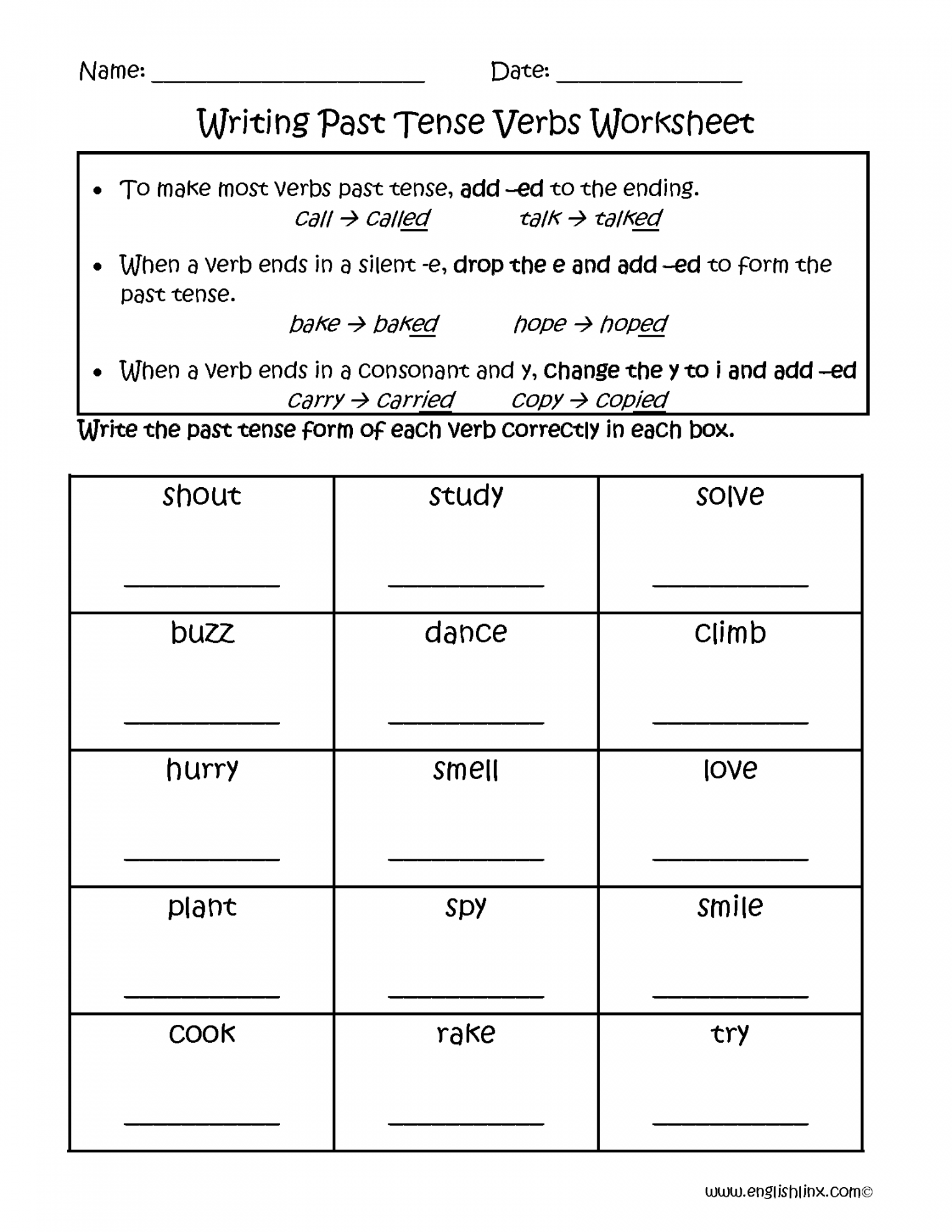 Verb Tenses Worksheets  Writing Past Tense Verbs Worksheets