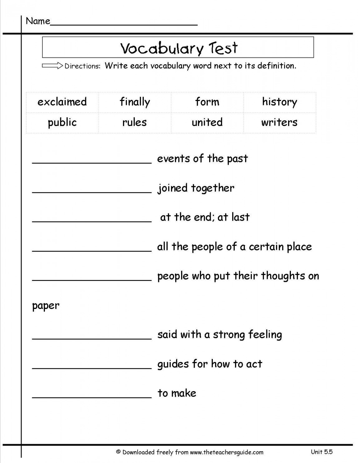 Vocabulary Worksheets Second Grade