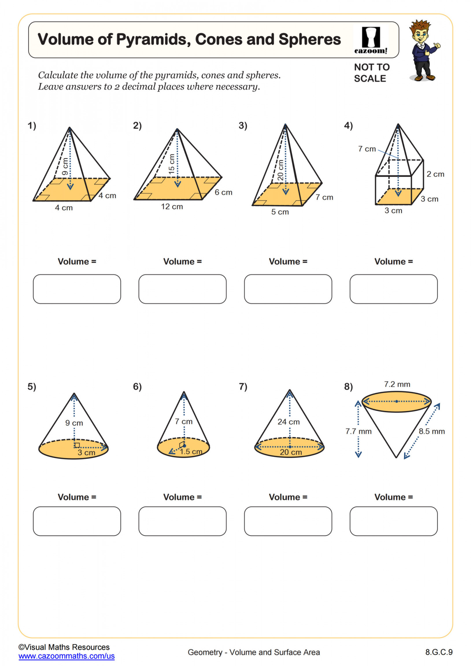 Volume of Pyramids Cones and Spheres Worksheet  Fun and Engaging