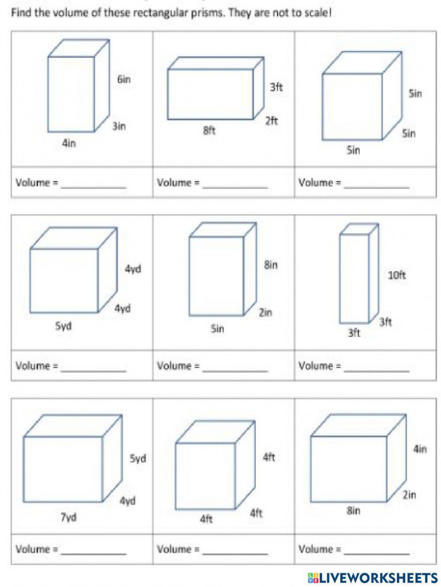 Volume of Rectangular Prisms interactive worksheet  Live Worksheets