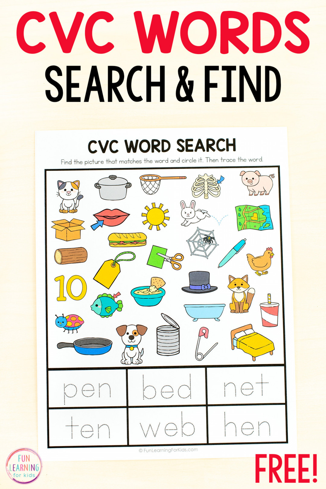 Word Search CVC Worksheets Free Printable