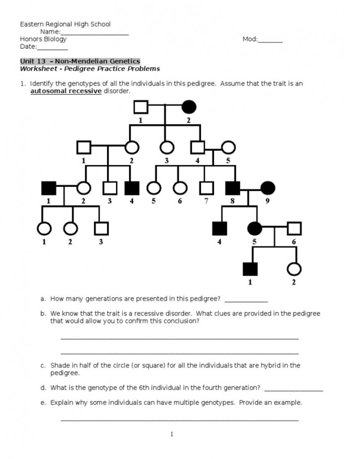 Worksheet - Pedigree Practice Problems   PDF  Dominance