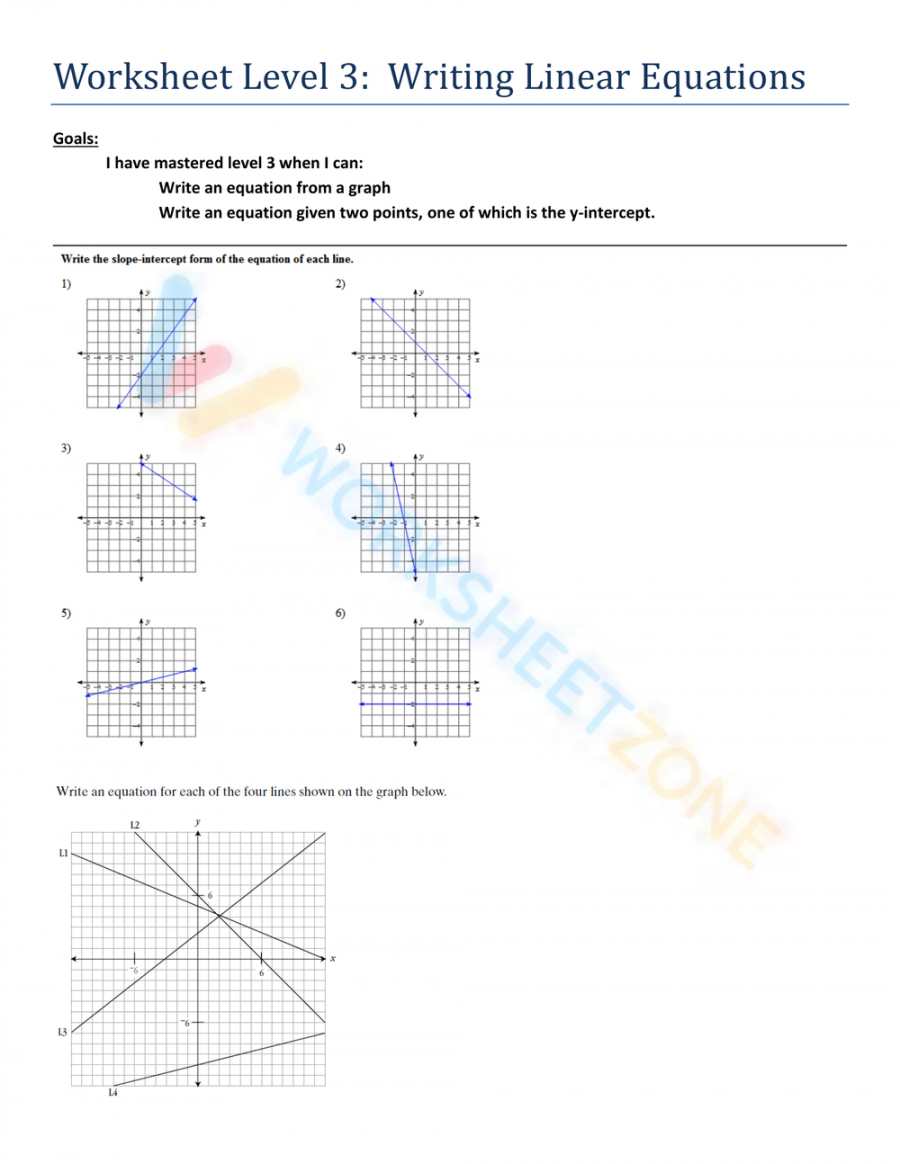 Writing Linear Equations worksheets