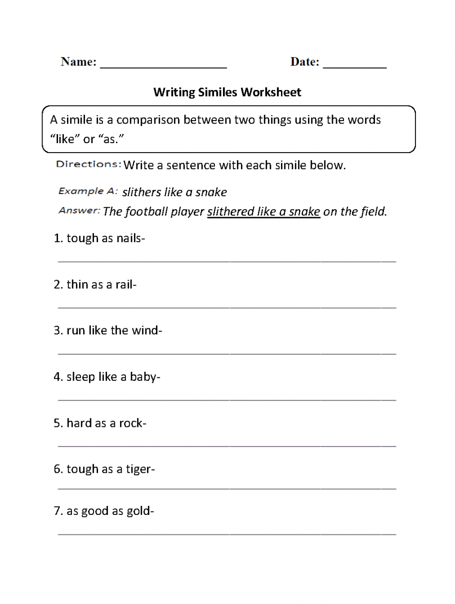 Writing Similes Worksheet  Simile worksheet, Writing similes, Simile