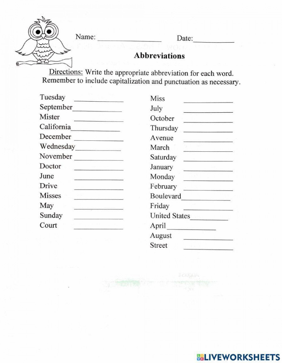 Abbreviations online exercise for Grade   Live Worksheets