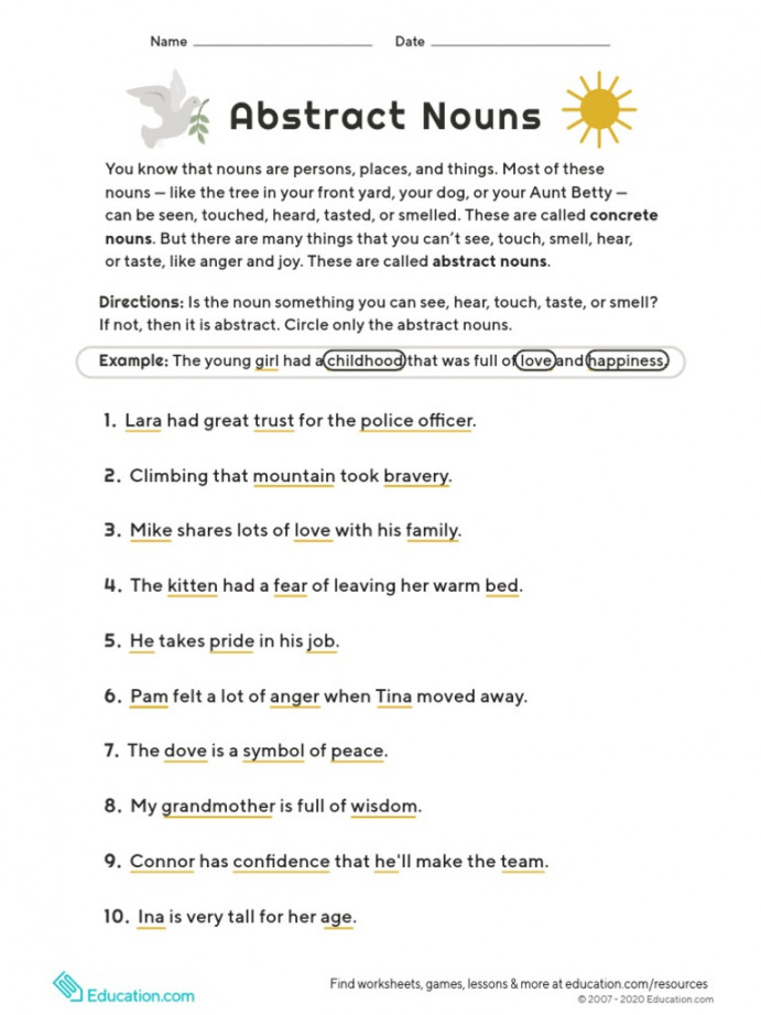 Abstract Nouns Worksheet   PDF