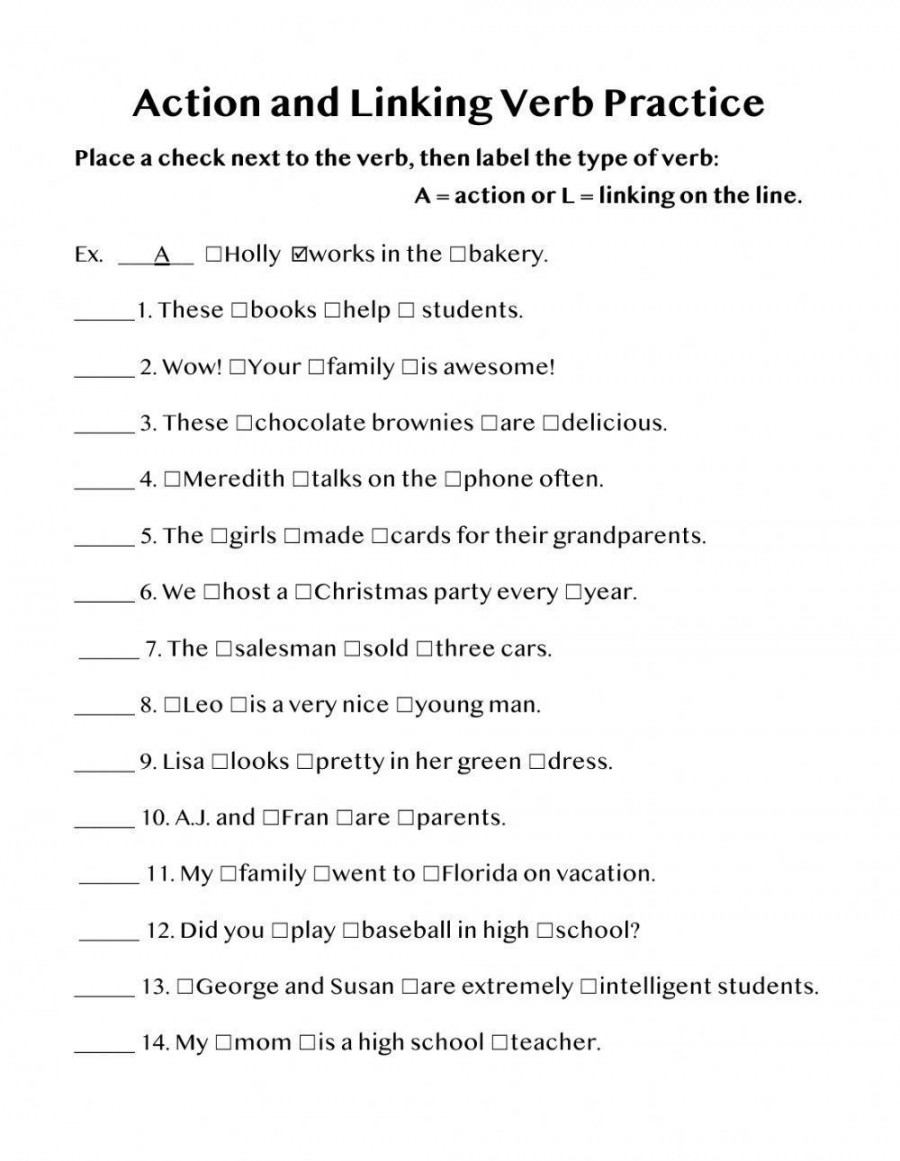 Action or Linking Verb worksheet  Live Worksheets