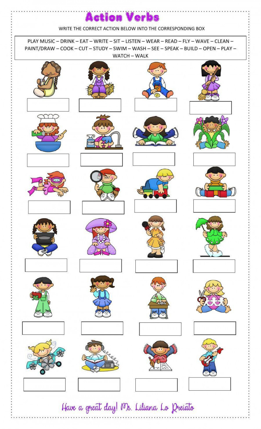 Action Verbs activity  Live Worksheets