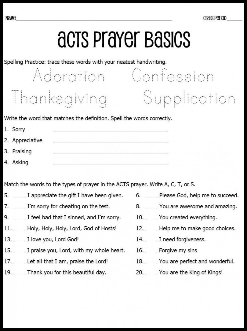 ACTS Prayer Lessons: Worksheets, Activity, Task Cards  Acts