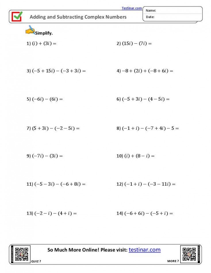 Adding and Subtracting Complex Numbers worksheets