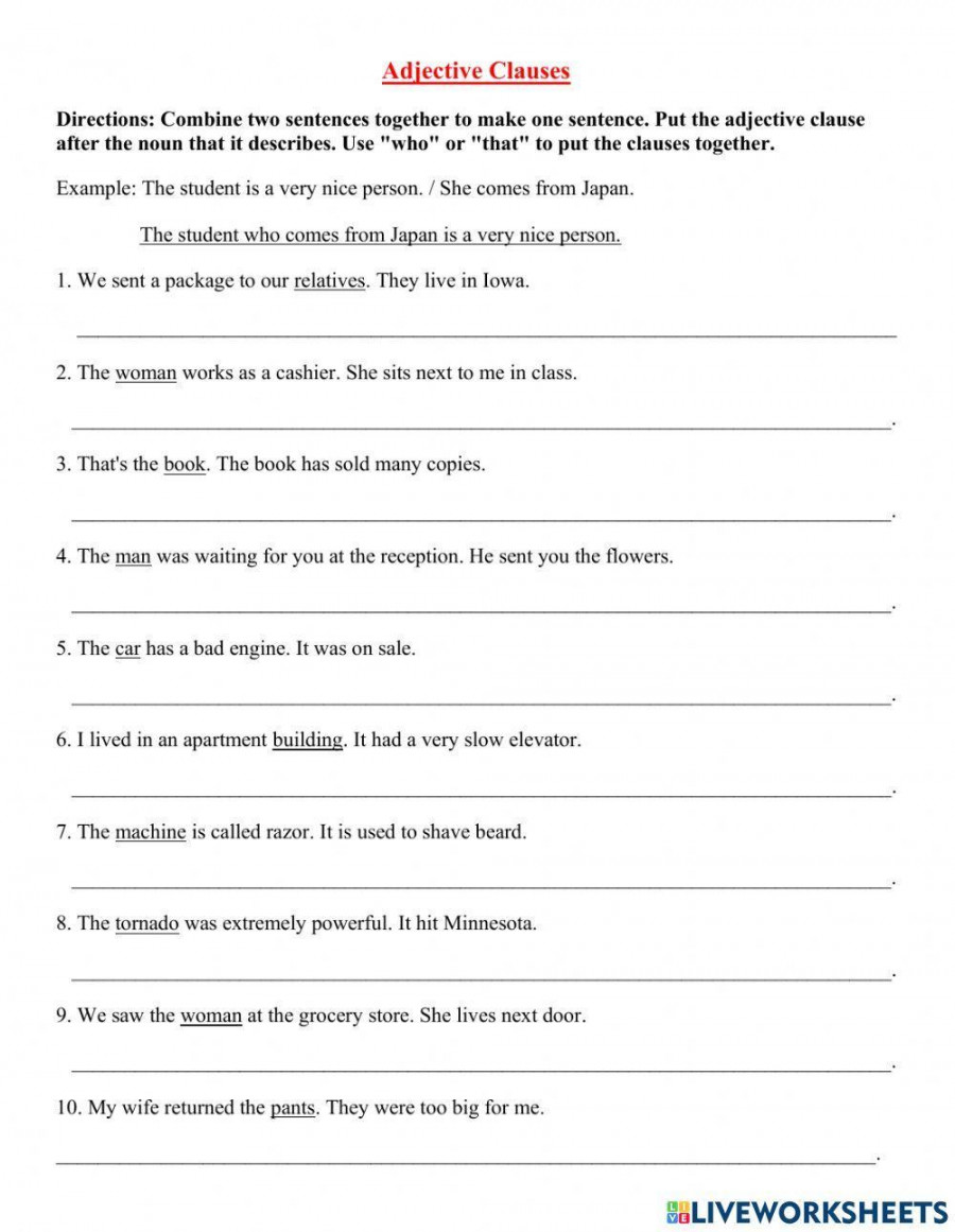 Adjective Clauses exercise  Live Worksheets