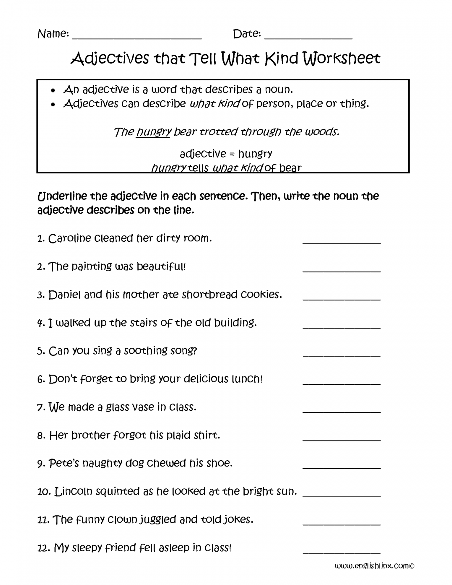 Adjectives Worksheets  Regular Adjectives Worksheets