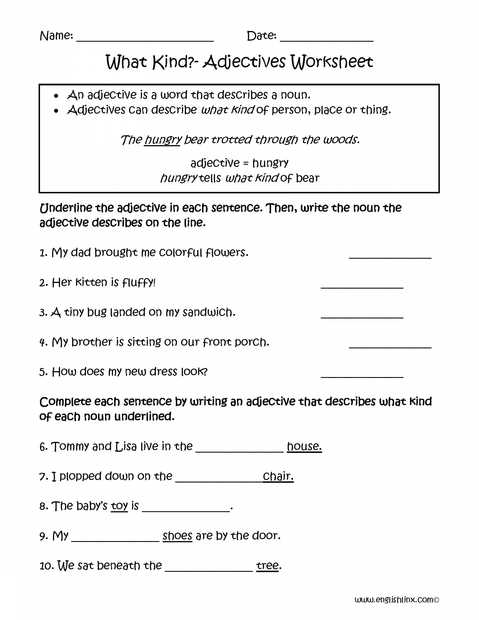 Adjectives Worksheets  Regular Adjectives Worksheets