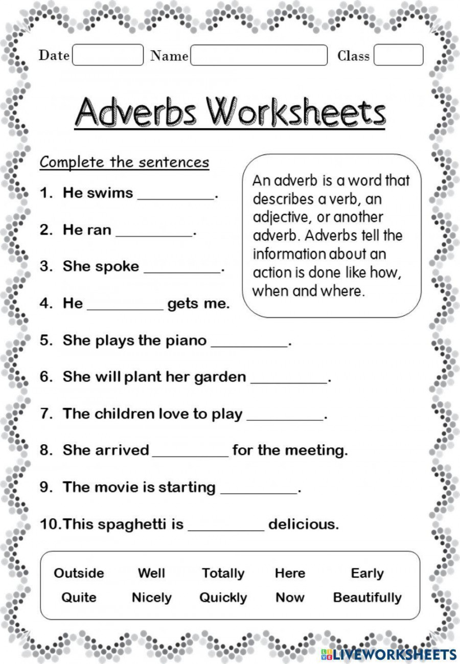 Adverbs online activity for Grade   Live Worksheets