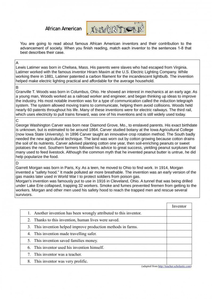 African American Inventors worksheet  Live Worksheets