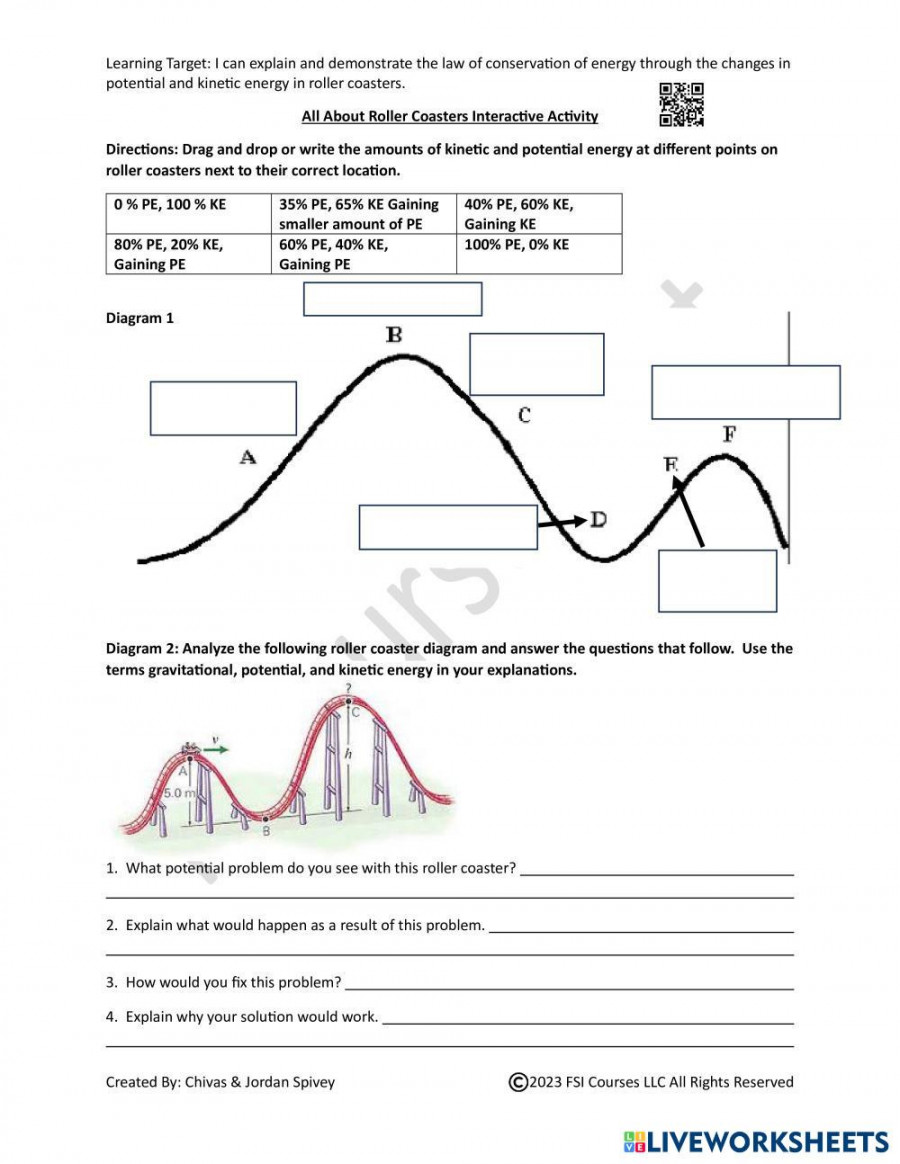 Roller Coaster Energy Worksheet