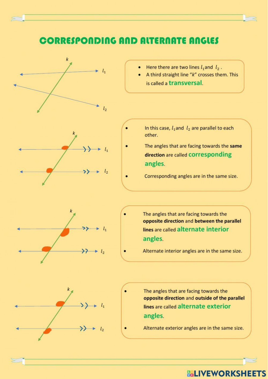 Alternate and Corresponding Angles worksheet  Live Worksheets